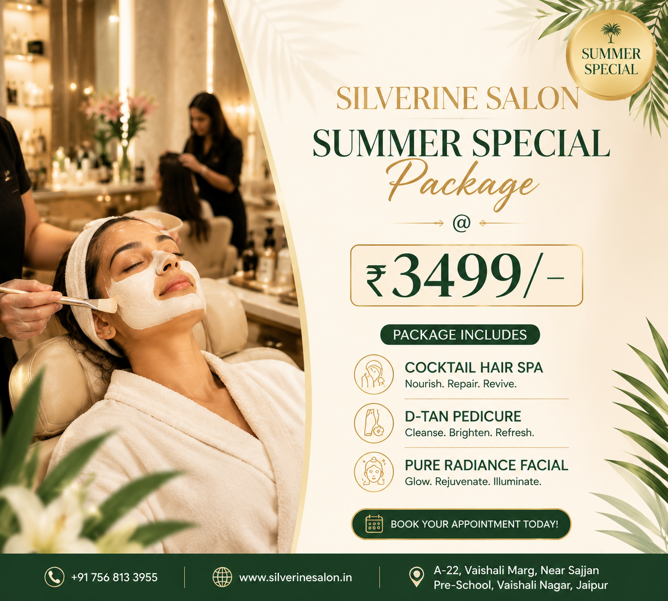 Summer Special Beauty Package in Jaipur | Hair Spa, D-Tan Pedicure & Radiance Facial